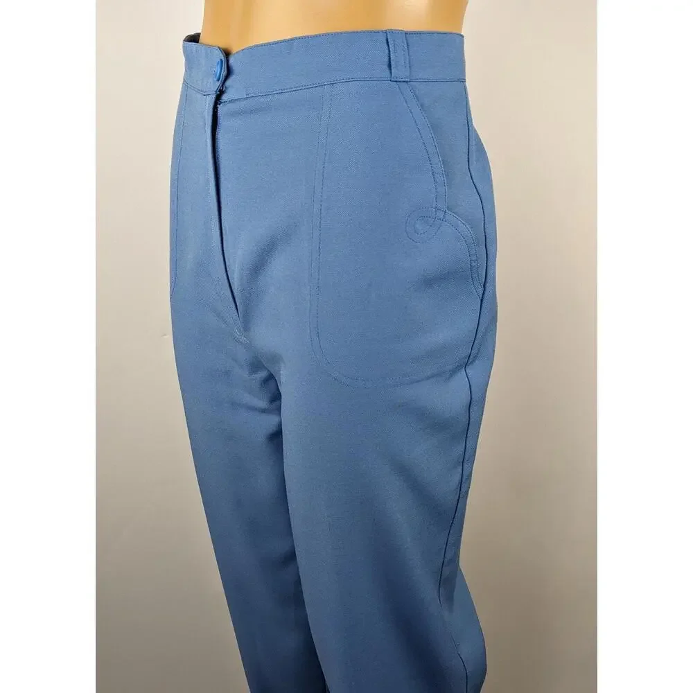 Alpaq powder blue 70s pants vintage high‎ waist trousers flare leg - Picture 6 of 9